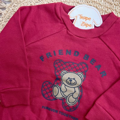 Conj. Casaco Friend Bear e Calça de Moletom - Vermelho